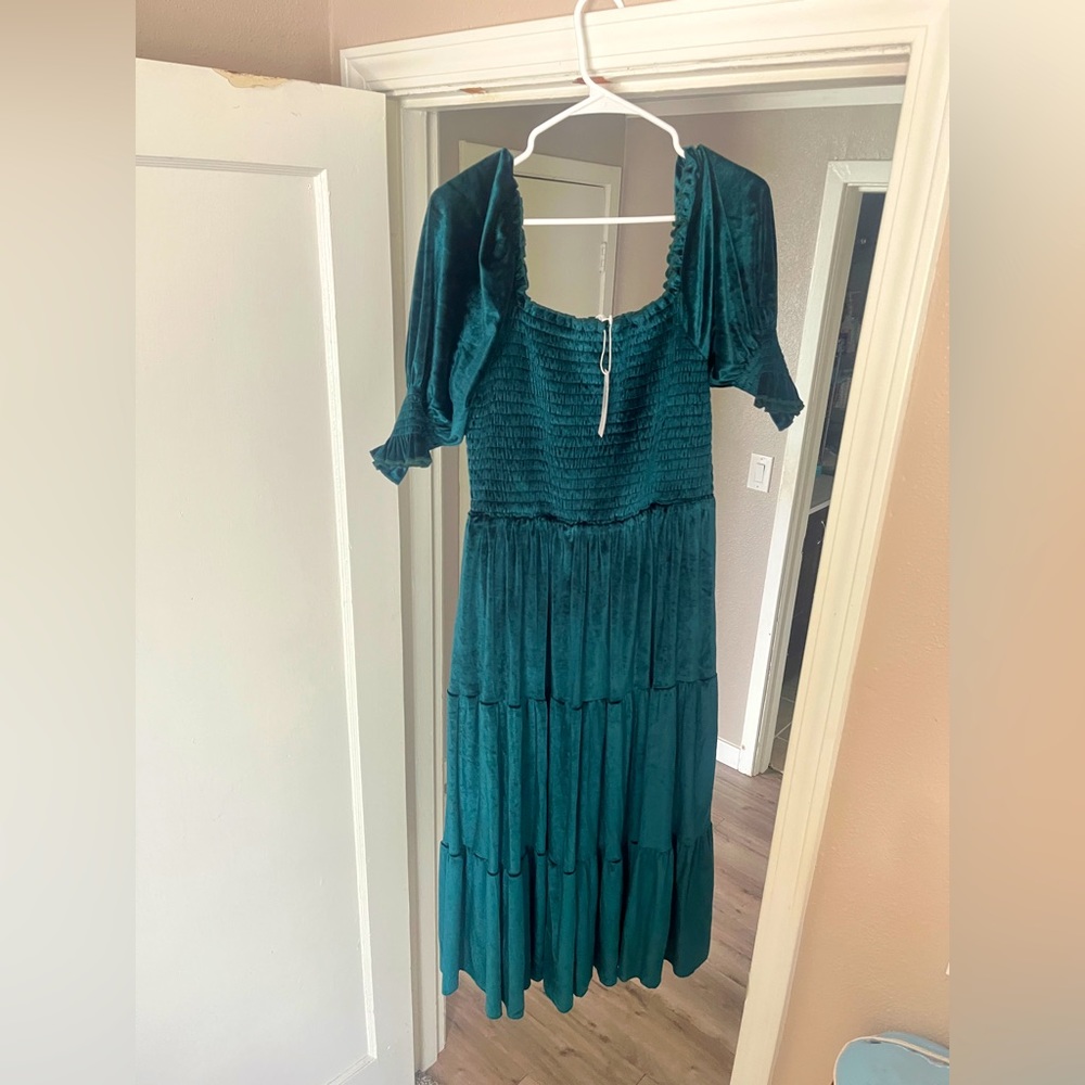 Baltic Born Mid Velvet Dark Green Dress